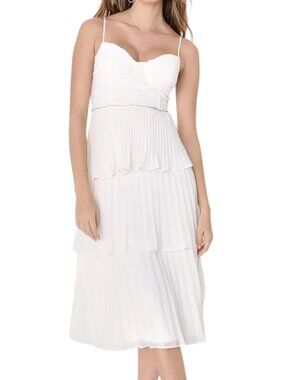 Lulus Cascading Crush Chiffon Dress Tiered Pleated Fit Flare White S